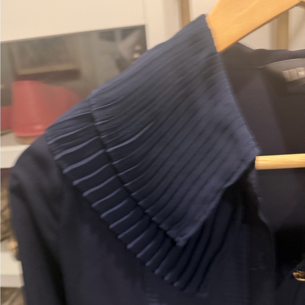 Mina UK Navy Pleated Collar Blouse - Picture 2 of 8